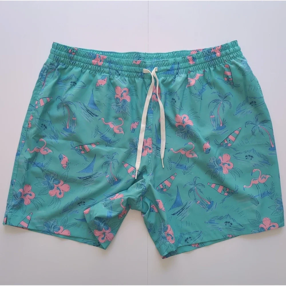 Chubbies The Mermaids Swim Trunks Mens 2XL Teal Flamingo Sailboat 7